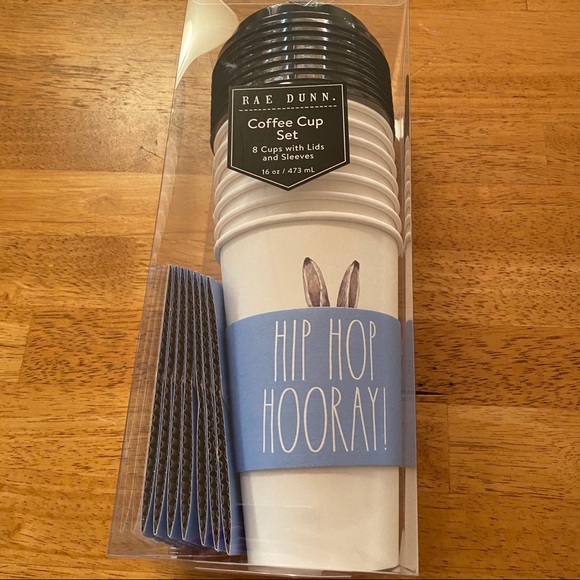 Rae Dunn Easter HIP HOP HOORAY! Set of 8 Disposable Cups, Lids & Sleeves NEW! - Picture 1 of 5